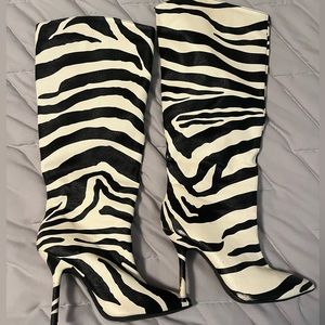 Zebra Print Knee High Boots
